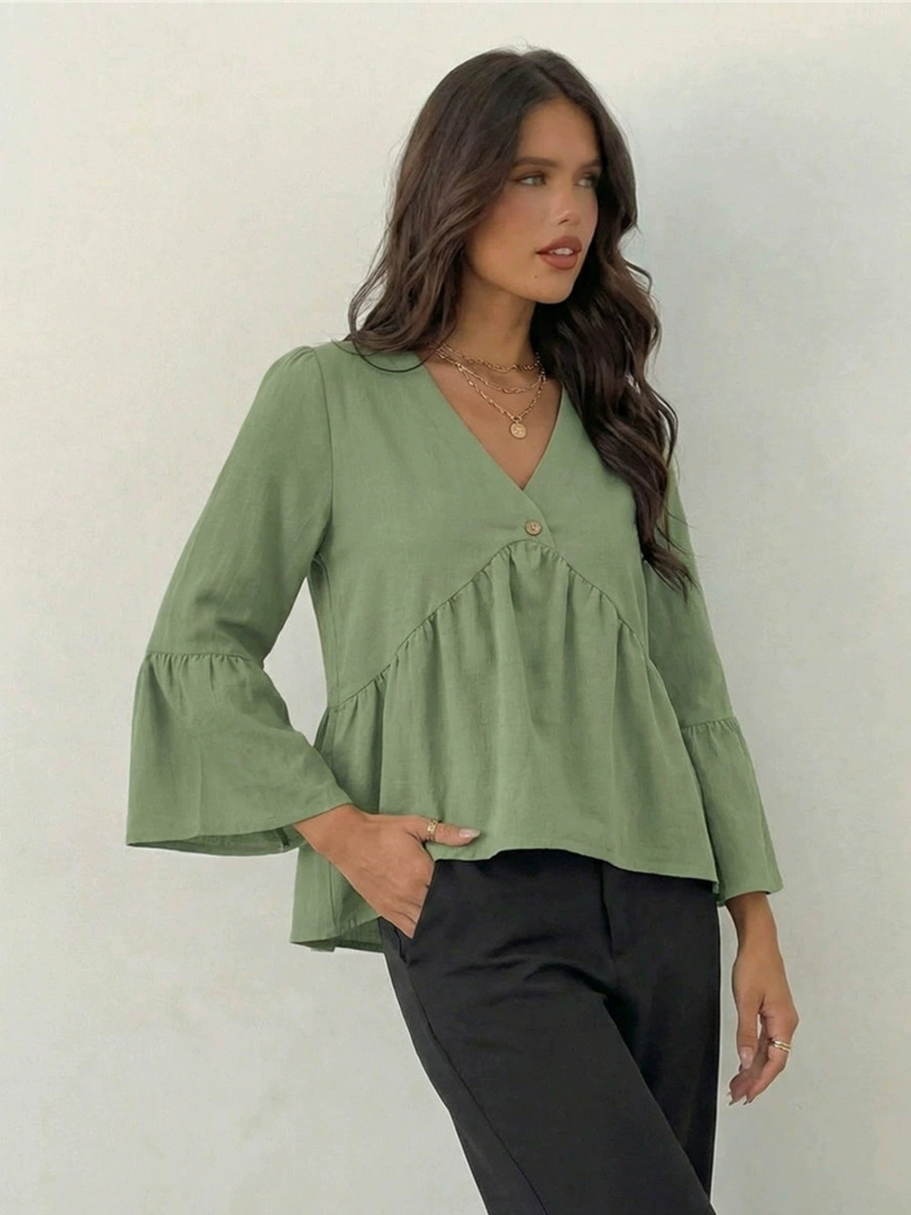 ZARA Women Retro Collar Pullover Shirt Blouse Top